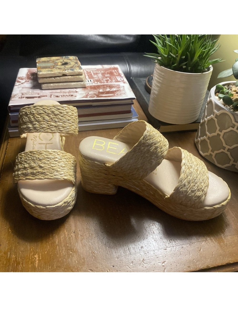 BEACH BY MATISSE "Reflection" Woven Raffia Slip-On Platform Sandal-Natural-6M